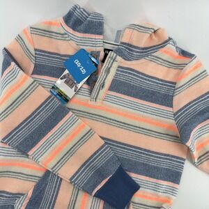 NEW Hurley Boys Beach Hoodie Blue Orange‎ Striped Henley Pullover Size 10/12